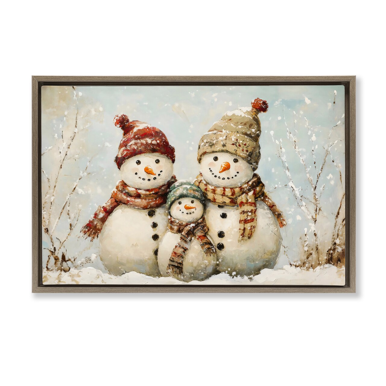 Stupell Industries Snowman Family Of Three Floating Frame, design by Petal Prints Design